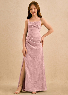 Azazie Cannoli Girls Formal Robe Demoiselle D'honneur Fillette Robe Trapèze en Blumen-Burnout Plissé Rose Poudré image5