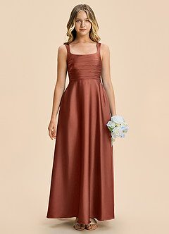 Azazie Azaria Junior Auburn A-Line Pleated Stretch Satin Dress image3