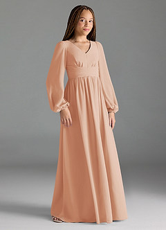 Azazie Norah Junior English Rose A-Line Pleated Chiffon Dress image4