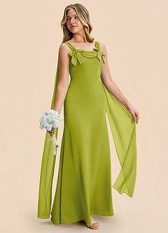 Azazie Chelsea Junior Lemongrass Sheath Pleated Stretch Satin Dress image5