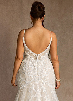 Azazie Selene Robes de mariée Robe Sirène en Dentelle Col en V Diamant Blanc Champagne image11