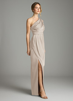 Azazie Emorie Bridesmaid Dresses Frost Sheath One Shoulder Stretch Satin Dress image4