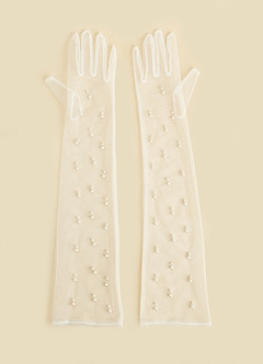 front Pearl Embellished Tulle Opera Gloves