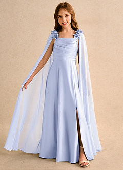 Azazie Rosita Girls Formal Robe Demoiselle D'honneur Fillette Robe Trapèze en Mat Satiné Plissée Lavande image1