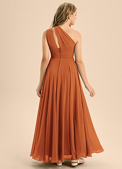 Azazie Charlize Junior Vestido Canela de Chiffon de Linha A com Plissado image2