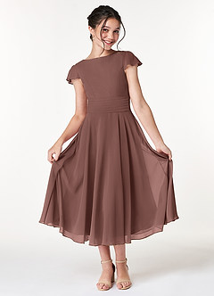 Azazie Payton Junior Espresso A-Line Bow Chiffon Dress image3
