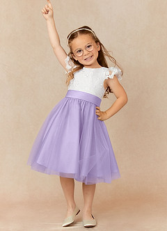 Azazie Vetty Flower Girl Dresses Ivory Lilac A-Line Lace Tulle Dress image1