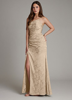 Azazie Mishka Brautjungfernkleider Etui One-Shoulder Blumen-Jacquard Kleid Taupe Jacquard image1