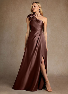 Azazie Easton Kleider für die Brautmutter A-Linie One-Shoulder Stretch-Satin Kleid Espresso image4