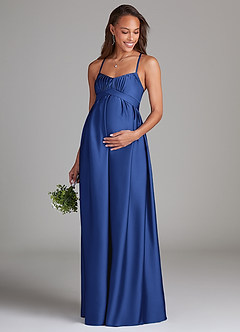 Azazie Llana Maternity Bridesmaid Dresses A-Line Stretch Satin Floor-Length Dress with Pockets image3