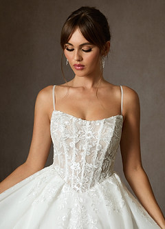 Azazie Ainsley Wedding Dresses Diamond White Champagne Ball-Gown Strapless Lace Dress image7
