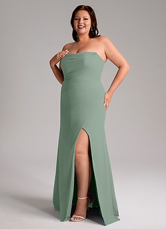 Azazie Leonis Vestidos de damas de honor Vestido de Salvia Plateada de Gasa de Corte Recto Convertible con Sin tirantes image13