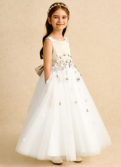 Azazie Eleni vestidos de niña de las flores Vestido de Marfil Champán de Tul de Princesa con Lazo image3