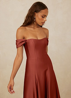Christian Siriano Bridal for Azazie 1002 Brautjungfernkleider Wandelbar A-Linie Schulterfrei Stretch-Satin Kleid Terrakotta image4