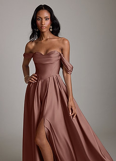 Azazie Loisa Abiti da Damigella Abito A-Line in Raso Elasticizzato a Spalla Scoperta Espresso image5