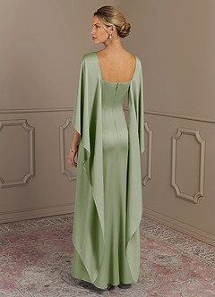 Azazie Eli Mother of the Bride Dresses Dusty Sage Sheath Boatneck Stretch Satin Dress image2