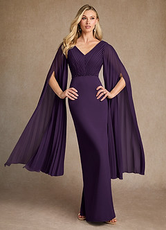 Azazie Ellsworth Mother of the Bride Dresses Plum Column Pleated Stretch Crepe Dress image2
