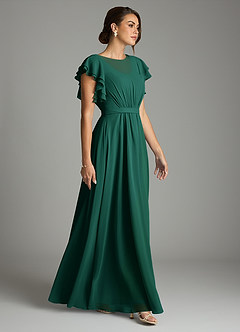 Azazie Daphne Modest Bridesmaid Dresses A-Line Ruffled Chiffon Floor-Length Dress image4