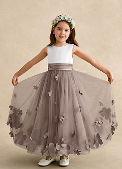 Azazie Vi Flower Girl Dresses Taupe A-Line Sleeveless Tulle Dress image5