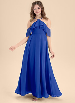 Azazie Tessabelle Junior Vestido de Azul Real de Gasa de Corte En A con Vestidos sin tirantes image6