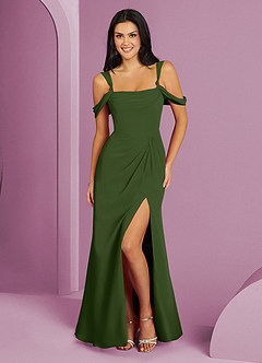 Barbie ♥ Azazie Robes de demoiselle d'honneur Robe Trapèze en Mousseline de soie Épaule décolletée Olive image1