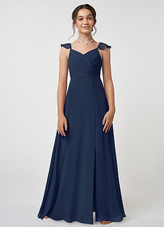 Azazie Amada Junior Dark Navy A-Line Ruched Chiffon Dress image1