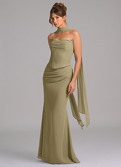 Azazie Sorrel Vestidos de madrinha de casamento Vestido Musgo Verde de Chiffon de sereia com Espartilho image5