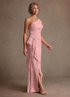 Azazie Galinda Final Sale Dusty Rose Sheath One Shoulder Floral Jacquard Dress image5