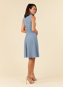 Azazie Theron Mother of the Bride Dresses Dusty Blue A-Line V-Neck Pleated Chiffon Dress image8
