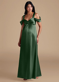 Azazie Rhea Maternity Bridesmaid Dresses A-Line Pleated Metallic Satin Floor-Length Dress image5