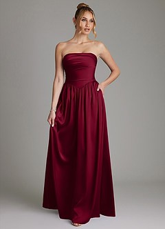 Azazie Zena Bridesmaid Dresses Burgundy A-Line Strapless Stretch Satin Dress image1