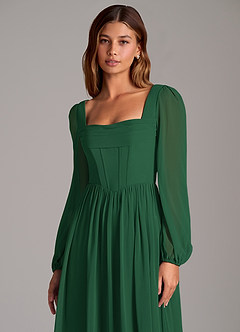Azazie Maree Bridesmaid Dresses Dark Green A-Line Corset Chiffon Dress image7