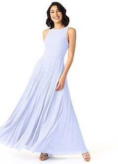 Azazie Lindie Bridesmaid Dresses Lavender A-Line Scoop Pleated Chiffon Dress image3