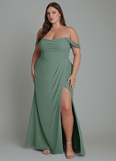 Azazie Johana Bridesmaid Dresses Eucalyptus Mermaid Off the Shoulder Chiffon Convertible Dress image8