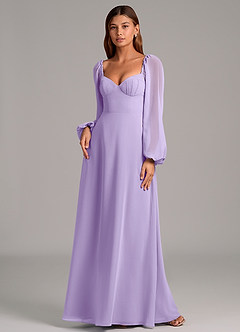 Azazie Annistyn Abiti da Damigella Abito A-Line in Chiffon Manica Lunga Lilla image4