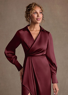 Azazie Jacinta Mère de la mariée Robes Robe Fourreau en Satin extensible Plissée Cabernet image5