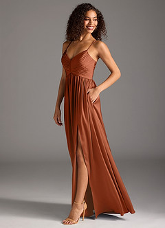 Azazie Alia Bridesmaid Dresses Cedar Rose A-Line Pleated Stretch Satin Dress image6