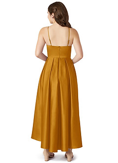 Azazie Jemima Junior A-Linie mit Taschen Stretch-Satin Kleid Butterscotch image2