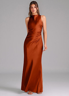 Azazie Evadne Brautjungfernkleider Etui Plissee Stretch-Satin Kleid Paprika image3