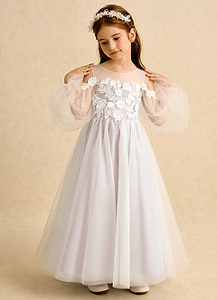 Azazie Zimi Flower Girl Dresses Rose Petal Ball-Gown Sweetheart Neckline Tulle Dress image3