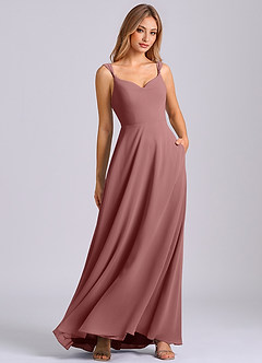 Azazie Beatrice Brautjungfernkleider A-Linie Herzausschnitt Chiffon Kleid Wüstenrose image1