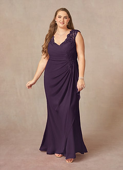 Azazie Gladys Mother of the Bride Dresses Plum A-Line Queen Anne Lace Chiffon Dress image9