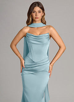 Azazie Sorrel Bridesmaid Dresses Moody Blue Mermaid Strapless Stretch Satin Convertible Dress image5