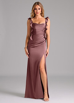 Azazie Jessamine Bridesmaid Dresses Vintage Mauve A-Line Corset Stretch Satin Dress image3