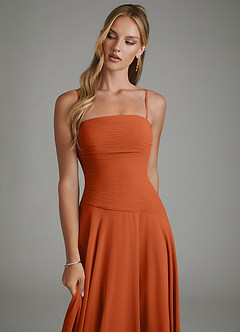 Azazie Layla Vestidos de damas de honor Vestido Naranja Quemada de Gasa de Línea A con Palabra de honor image5