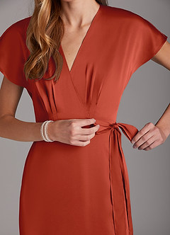 Azazie Nico Bridesmaid Dresses Rust A-Line V-Neck Stretch Satin Dress image7
