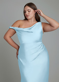 Azazie Emerson Bridesmaid Dresses Sky Blue Mermaid Off the Shoulder Stretch Satin Dress image12