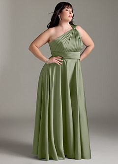 Azazie Charlize Bridesmaid Dresses Pistachio A-Line One Shoulder Stretch Satin Dress image12