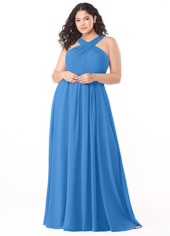 Azazie Dixie Bridesmaid Dresses Blue Jay A-Line Halter Pleated Chiffon Dress image7