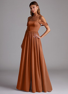 Azazie Calianna Bridesmaid Dresses Copper A-Line Off the Shoulder Stretch Satin Convertible Dress image3